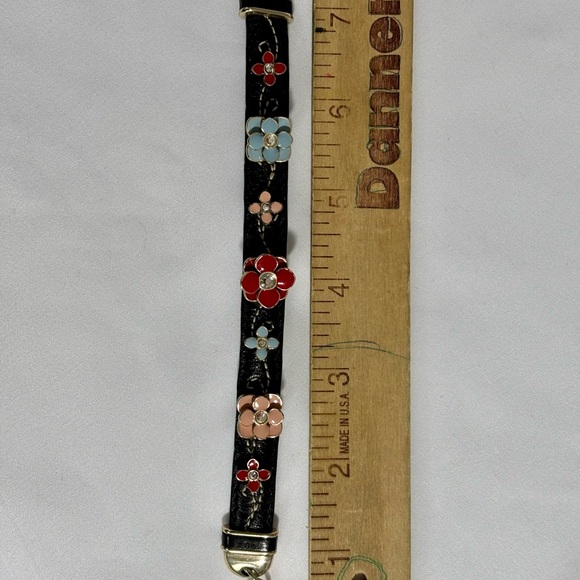 Vintage Brighton black leather and enamel flowers bracelet- lovely - Picture 7 of 7